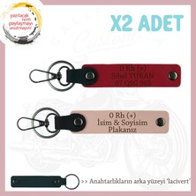 Motorcu Hediyesi, Isim Plaka ve 0 Rh (+) Kan Grubu Yazılı Deri X2 Anahtarlık, Yavruağzı-Kırmızı-Laci