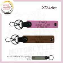 Motosiklet Aşıkları Için, Isim Plaka ve 0 (-) Kan Grubu Yazılı Kişisel X2 Anahtarlık, Kahve-Pembe-Gr