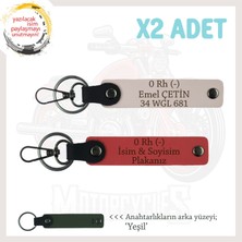 Motor Tutkunlarına Özel, Isim Plaka ve 0 Rh (-) Kan Grubu Yazılı X2 Anahtarlık, Nar Çiçeği-Pudra-Ysl
