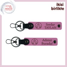 Sevgililer Günü Için Vatan Temalı Hediye – Üç Ayyıldızlı Deri Anahtarlık Seti, Pembe-Pembe