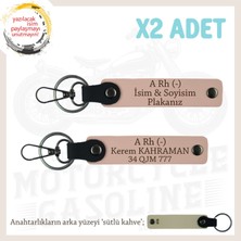 Doğum Günü Hediyesi, Isim Plaka ve A Rh (-) Kan Grubu Yazılı Deri X2 Anahtarlık Set, Yavruağzı-Sk