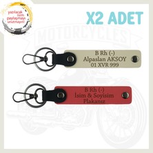 Nar Çiçeği-S Kahve, Hız Severlere Özel, Isim Plaka ve B Rh (-) Kan Grubu Yazılı Deri 2'li Anahtarlık