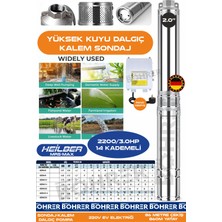 3.0 Hp 220V Kalem Dalgıç Su Motoru Pompa | 86M Derinlik -860M Yatay | 14 Kademeli | 2" Su Çıkış Ağzı | Sondaj Tipi