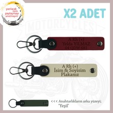 Hız Tutkunlarına Özel, Isim Plaka ve A Rh (+) Kan Grubu Yazılı Deri X2 Anahtarlık, S Kahve-Bordo-Ysl