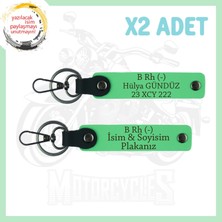 F. Yeşil, Motosiklet Tutkunlarına, Isim Plaka ve B (-) Kan Grubu Yazılı Acil Durum 2'li Anahtarlık