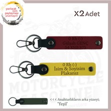 Motor Kullananlara Isim Plaka ve 0 Rh (-) Kan Grubu Yazılı Özel Üretim X2 Anahtarlık, Sarı-Bordo-Ysl