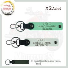 Hız Tutkununa Özel Isim Plaka ve 0 Rh (-) Kan Grubu Yazılı, Deri X2 Anahtarlık Set, Yeşil-Beyaz-Ysl