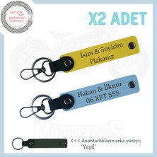 Motosiklet Ruhunu Yansıtan Deri Anahtarlık Takımı, Isim ve Plaka Yazılı 2’li, Sarı-Gök Mavi-Ysl