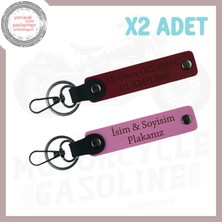 Pembe-Bordo, Motorcu Ruhuna Özel Plaka ve Isim Yazılı 2'li Anahtarlık