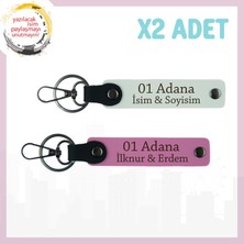 Beyaz-Pembe, Isim Yazılı 01 Adanalı Şıklığı Özel Hediye Şehir Sevgisiyle Dolu Zarif Anahtarlık Set