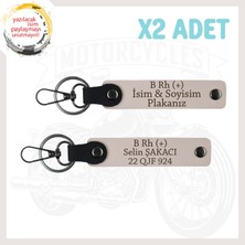 Pudra, Motosiklet Maceracılarına, Isim Plaka ve B Rh (+) Kan Grubu Yazılı Deri 2'li Anahtarlık Seti