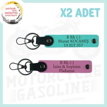 Pembe-Turkuaz, Motor Aşıkları Için Özel, Isim Plaka ve B Rh (-) Kan Grubu Acil Durum 2'li Anahtarlık