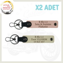Y. Ağzı-S. Kahve, Motosiklet Severler Için Isim Plaka ve B Rh (+) Yazılı Acil Durum 2'li Anahtarlık