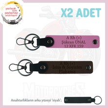 Motosiklet Aşıklarına, Isim Plaka ve A Rh (+) Kan Grubu Yazılı 2' Li Anahtarlık, K Kahve-Pembe-Syh