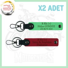 Kırmızı-F Yeşil, Motor Tutkunlarına, Isim Plaka ve B Rh (+) Kan Grubu Yazılı Özel 2'li Anahtarlık