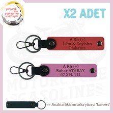 Tüm Sürücüler Için Özel Isim Plaka ve A Rh (+) Kan Grubu Yazılı X2 Anahtarlık, Nar Çiçeği-Pembe-Laci