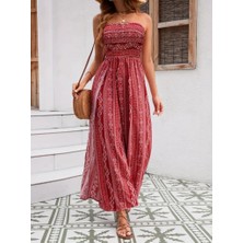 Nidam Butik Kadın Yakası Gipe Detaylı Önden Yırtmaç Detaylı Desenli Süprem Pantolon Etek