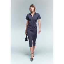 DeFacto Gömlek Yaka Düğmeli Yarım Kollu Midi Elbise A3176AX23AU