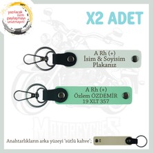 Hız Tutkunlarına Özel Isim Plaka ve A Rh (+) Kan Grubu Yazılı Deri X2 Anahtarlık Set, Yeşil-Beyaz-Sk