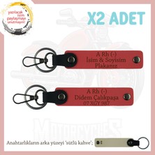 Motor Severlere Özel Isim Plaka, A Rh (-) Kan Grubu Yazılı Deri X2 Hediye Anahtarlık, Nar Çiçeği-Sk