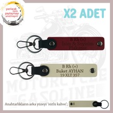 Hız Tutkunlarına Özel, Isim Plaka ve B Rh (+) Kan Grubu Yazılı Deri X2 Anahtarlık, S Kahve-Bordo-Sk