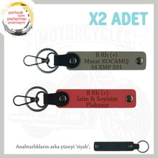 Hız Aşıkları Için Özel Isim Plaka ve B Rh (+) Kan Grubu Yazılı X2 Anahtarlık, Nar Çiçeği-Kül Gri-Syh