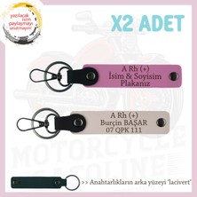 Motorcuya, Isim Plaka ve A Rh (+) Kan Grubu Yazılı Özel Tasarım Deri X2 Anahtarlık, Pudra-Pembe-Laci