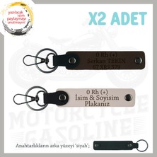 Motosiklet Severlere Özel Isim Plaka ve 0 Rh (+) Kan Grubu Yazılı 2'li Anahtarlık, Pudra-K Kahve-Syh