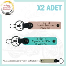 Eşinize Özel Isim Plaka ve B Rh (+) Kan Grubu Yazılı Kişiye Özel X2 Anahtarlık, Yavruağzı-Turkuaz-Sk