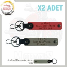 Hız Aşıkları Için Özel, Isim Plaka ve A Rh (-) Kan Grubu Yazılı X2 Anahtarlık, Nar Çiçeği-Kül Gri-Gr
