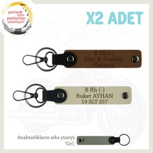 Yolların Sürücülerine, Isim Plaka ve B Rh - Kan Grubu Yazılı 2'li Anahtarlık Seti, Kahve-S Kahve-Gr