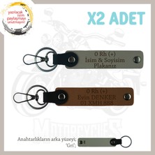 Motor Severlere, Isim Plaka ve 0 Rh (+) Kan Grubu, Özel Tasarım X2 Anahtarlık Set, Kül Gri-Kahve-Gr
