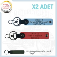 Yol Arkadaşları Için, Isim Plaka ve B- Kan Grubu Kişiye Özel X2 Anahtarlık Set, Nar Çiçeği-Mavi-Ysl