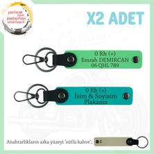 Motosiklet Maceracılarına, Isim Plaka ve 0 + Kan Grubu Yazılı 2'li Anahtarlık, K Turkuaz-F Yeşil-Sk