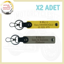 Kül Gri-Sarı, Motorsikletçilere, Isim Plaka ve B Rh (-) Kan Grubu Yazılı Kişiye Özel 2'li Anahtarlık