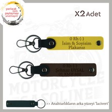 Motorcu Dostlara, Isim Plaka ve 0 Rh (-) Kan Grubu Yazılı Hediyelik X2 Anahtarlık, Sarı-K Kahve-Laci