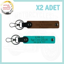 Açık Kahve-K. Turkuaz, Hız Tutkununa, Isim Plaka ve A+ Kan Grubu Yazılı Kişiye Özel 2'li Anahtarlık