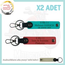 Asfaltın Tozunu Attıranlara X2 Anahtarlık Isim Plaka ve 0- Kan Grubu Yazılı, Nar Çiçeği-K Turkuaz-Sk