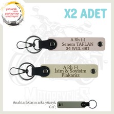 Hız Aşıkları Için Özel, Isim Plaka ve A Rh (-) Kan Grubu Yazılı Deri X2 Anahtarlık, Pudra-S Kahve-Gr