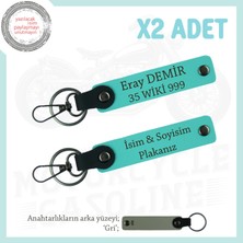 Hız Severlere Isim ve Plaka ve Yazılı Özel Üretim X2 Anahtarlık, Sürpriz Hediye, Turkuaz-Gri