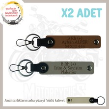 Motor Severlere, Isim Plaka ve B Rh (+) Kan Grubu Yazılı X2' Li Anahtarlık Hediye, Kül Gri-Kahve-Sk