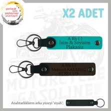 Motor Tutkunlarına Özel, Isim Plaka ve A- Kan Grubu Yazılı Özel X2 Anahtarlık, K Turkuaz-K Kahve-Syh