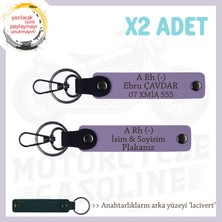 Motor Tutkunlarına, Isim Plaka ve A- Kan Grubu Yazılı Özel Üretim X2 Anahtarlık, Armağan, Mor-Laci