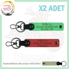 Motosiklet Severlere, Isim Plaka ve B Rh (+) Kan Grubu Yazılıx2 Anahtarlık, Nar Çiçeği-F Yeşil-Sk