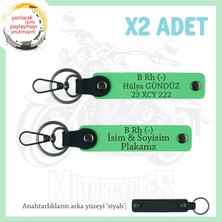 Motosiklet Tutkunlarına, Isim Plaka ve B (-) Kan Grubu Yazılı Acil Durum X2 Anahtarlık, F Yeşil-Syh