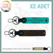 Motor Tutkunlarına Özel, Isim Plaka ve B- Kan Grubu Yazılı Özel X2 Anahtarlık, K Turkuaz-K Kahve-Sk