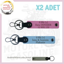 Hız Tutkunlarına, Isim Plaka ve 0 Rh (+) Kan Grubu Yazılı 2'li Anahtarlık, Hediyelik, Mavi-Pembe-Gr