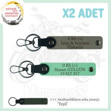 Hız Aşıkları Için Isim Plaka ve 0 Rh (+) Kan Grubu Yazılı Hediyelik X2 Anahtarlık, Kül Gri-Yeşil-Ysl