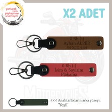 Biker Stiline Özel Isim Plaka ve 0 Rh (-) Kan Grubu Yazılı  X2 Anahtarlık Set, Nar Çiçeği-Kahve-Ysl