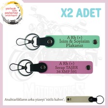 Yeni Araba Hediyesi, Isim Plaka ve A Rh (+) Kan Grubu Yazılı 2'li Anahtarlık Takım, Yeşil-Pembe-Sk